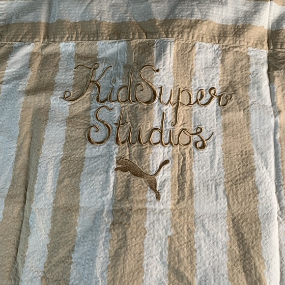 New Puma Kid Super Studios Button Down Shirt Alpine Snow Beige Size S 62951187 - Picture 7 of 10